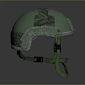 Weapon Equipment Green Metallic Helmet With Protective Straps And Military Design