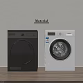 Sleek Black and White Front Loading Washing Machines with Digital Panels in Material