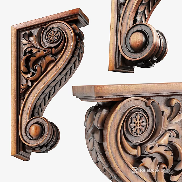 Wooden Decorative Carved Components with Intricate Floral Patterns Round Elements and Leaf Motifs 3d model 