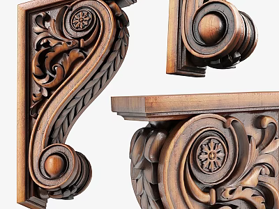 Wooden Decorative Carved Components with Intricate Floral Patterns Round Elements and Leaf Motifs 3d model