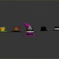 Various Colorful Hats Different Styles Including Pointed Dome Wide Brim Bowler With Decorative Details