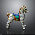 Colorful Toy Horse Figure with White Body Blue Saddle Yellow Reins and Brown Mane Tail