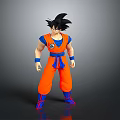 Anime Character Goku 3D Model Figure With Orange Outfit Blue Belt And Chest Emblem