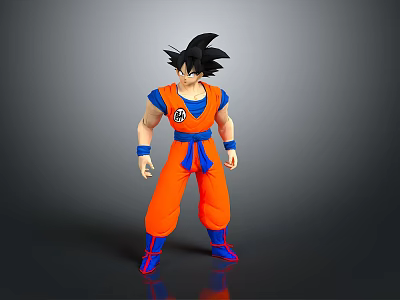 Anime Character Goku 3D Model Figure With Orange Outfit Blue Belt And Chest Emblem 3d model