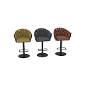 Modern Gray Upholstered Bar Stool With Woven Back And Metal Base