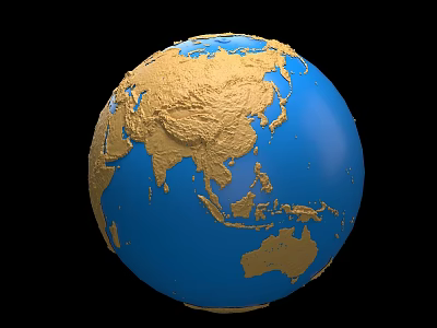 3D Earth Globe With Golden Landmasses And Blue Oceans On Black Background 3d model