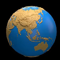 3D Earth Globe With Golden Landmasses And Blue Oceans On Black Background