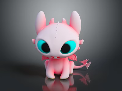 Cute Pink Dragon Character With Big Turquoise Eyes Small Wings And Tail 3d model