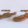 Outdoor Chair With Modern Wooden Wave Design Curved Structure And Stripe Pattern