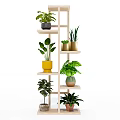 Stylish Wooden Multi tiered Garden Plant Stand with Various Green Potted Plants