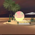 Sandy Beach Sunset Photo Check In Spot With Palm Trees Round HOLIDAYS Sign And Umbrella