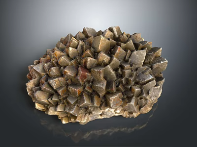 Natural Stone and Wood Cluster with Cube Shaped Brown Gray Minerals and Shiny Surface 3d model