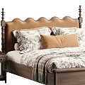 American Retro Solid Wood Double Bed With Upholstered Headboard And Matching Wooden Bedside Tables