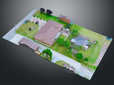 Modern House Exterior With Landscaped Yard Greenery Driveway And Trees 3d model