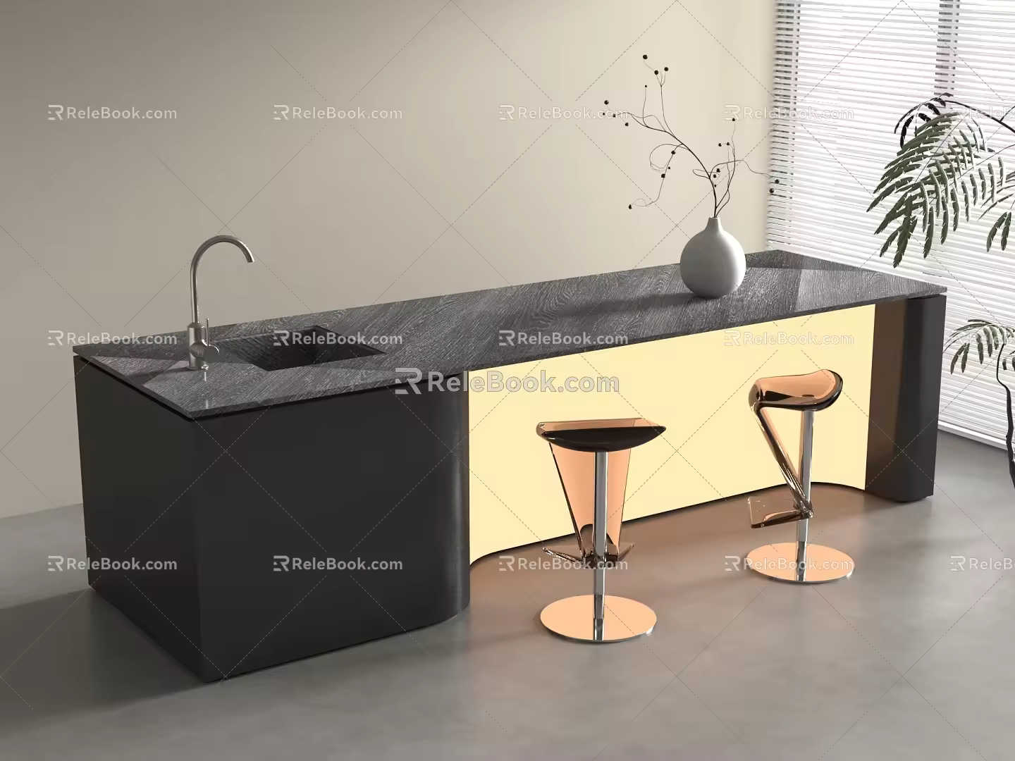 Modern Bar Counter Modern Bar Chair Combination 3d model