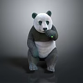 3D Model Panda Character Sitting Holding Green Bamboo With Detailed Fur