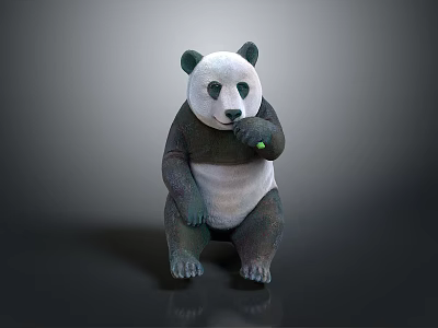 3D Model Panda Character Sitting Holding Green Bamboo With Detailed Fur 3d model