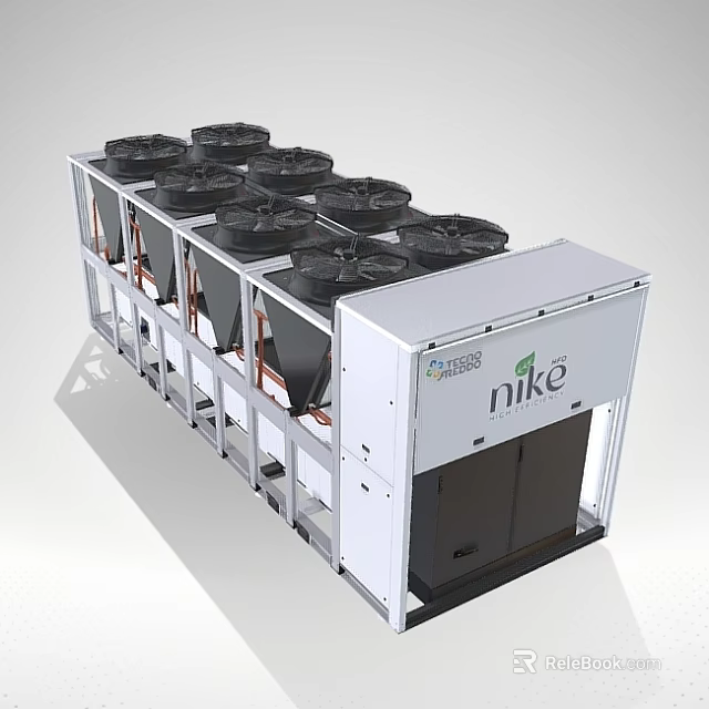 Nike Brand Industrial Cooling Unit With Multiple Black Fans And White Structure 3d model 