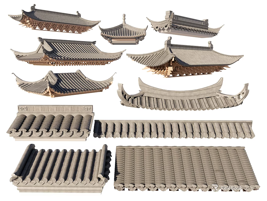 Traditional Chinese Architectural Roof Components And Tiles 3d model 