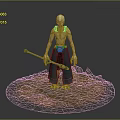 Alien Fantasy Creature Holding Blue Staff Standing on Desert Sand Surface