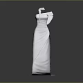 White One Shoulder Dress With Slit Displayed On Mannequin Against Black Background
