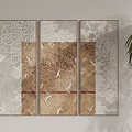 Three Framed Wall Panels Featuring Floral Patterns Bird Motifs And Green Plant