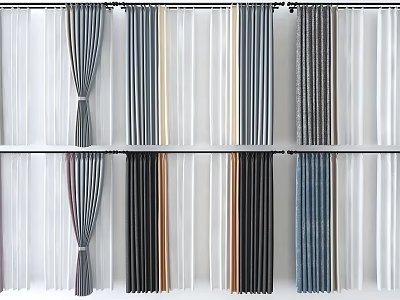 Stylish Curtains With Various Striped Patterns And Color Options For Home Decor 3d model