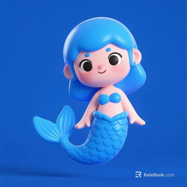 Cute Blue Mermaid Decorative Ornament Set With Pink Body And Blue Tail 3d model 