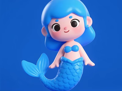 Cute Blue Mermaid Decorative Ornament Set With Pink Body And Blue Tail 3d model