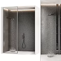 Modern Shower Sauna Interior With Glass Enclosure Rainfall Shower Head And Grey Textured Walls