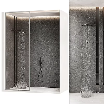 Modern Shower Sauna Interior With Glass Enclosure Rainfall Shower Head And Grey Textured Walls 3d model