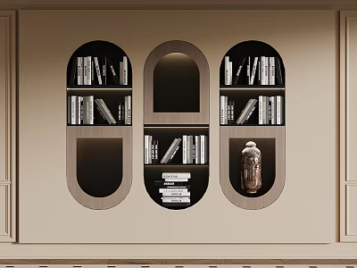 Modern Elegant Bookshelf Design In Study Room With Books And Decorative Vase 3d model