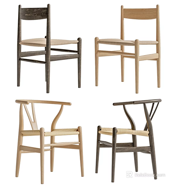 Modern Leisure Chairs With Wooden Frame Woven Seat And Multiple Styles 3d model 