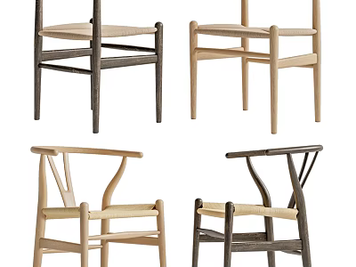 Modern Leisure Chairs With Wooden Frame Woven Seat And Multiple Styles 3d model