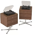 Wooden Audio Cabinet With Record Player Drawers And Metal Rolling Base