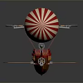 Red And White Striped Airship With Wooden Body Propellers And Wings