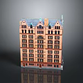 Classic Multi Story Residential Building Exterior Design With Ornate Windows Decorative Roof And Brick Facade
