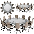 Round Modern Conference Table With Wheeled Office Chairs And Glass Top