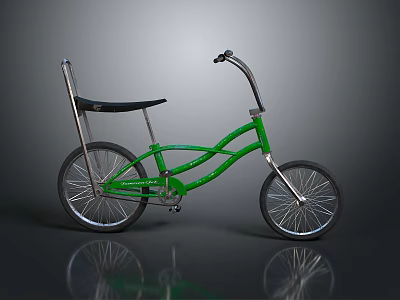 Green Bicycle With Black Seat Curved Metallic Frame And Wheels Design 3d model