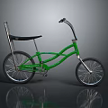 Green Bicycle With Black Seat Curved Metallic Frame And Wheels Design