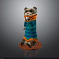 Otter Figure Wearing Blue Green Striped Sweater Orange Scarf Holding White Cup On Red Base