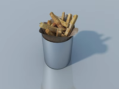 Crispy French Fries in Metal Cup with Brown Paper Liner on Gray Background 3d model
