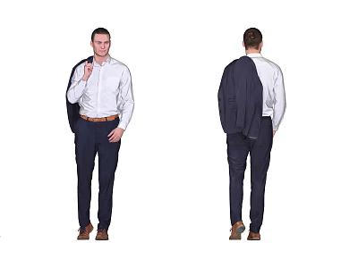The Man Wearing White Shirt Dark Pants with Suit Jacket Over Shoulder Front Back Views 3d model