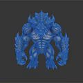 Muscular Monster Creature With Horned Head Fierce Facial Features Clawed Limbs And Spiked Fur Details