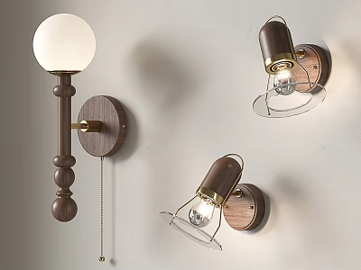 Modern Wooden Wall Lamps With Transparent Glass Shades And Brass Accents 3d model