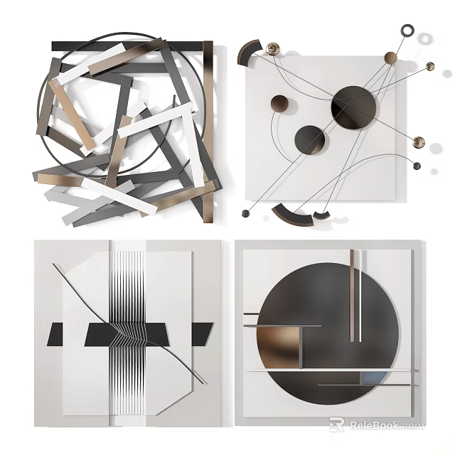 Modern Abstract Geometric Wall Decor with Clean Lines Circles and Neutral Tones 3d model 