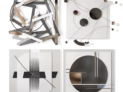 Modern Abstract Geometric Wall Decor with Clean Lines Circles and Neutral Tones 3d model