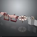 Elegant Outdoor Display Furniture With Pink Kiosk White Round Umbrella And Flower Bouquet