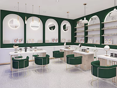 Modern Beauty Hair Salon Interior With Green Chairs And Styling Stations 3d model