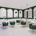 Modern Beauty Hair Salon Interior With Green Chairs And Styling Stations